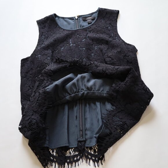 J. CREW Size 2 Black Lace Peplum Sleeveless Blouse Top Career Office - Picture 10 of 11